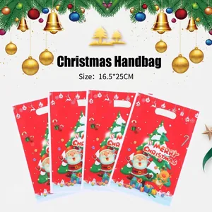 Sacs Cadeaux de Noël en Plastique avec Poignée Sacs de Fête Motif Père Noël Renne pour Bonbons Biscuits Cadeaux
