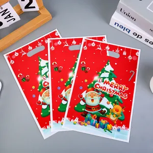 Sacs cadeaux de Noël rouges en plastique avec Père Noël pour les bonbons et fêtes