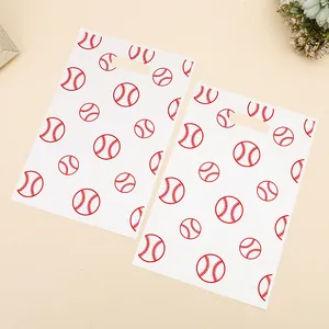 Witte plastic geschenkzakjes met rood honkbalpatroon voor verjaardagsfeestjes met sport