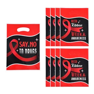 Red ribbon printed plastic gift bags for awareness week party favors