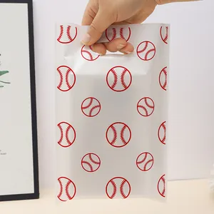 Witte plastic cadeautas met honkbalprint en uitgestanst handvat voor feestjes