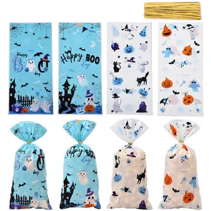 Halloween candy gift bags set with 4 ghost and pumpkin patterns and twist ties