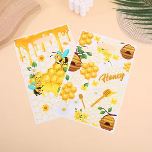 Gelbe Kunststoff-Geschenktüten mit Bienen- und Honigmuster für Kekse und Bonbons