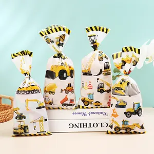 Construction vehicle printed OPP gift bags for kids party candy and cookies packaging
