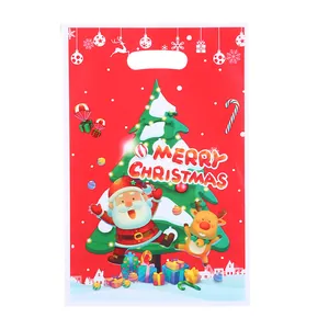 Sac cadeau de Noël rouge festif avec illustrations de Père Noël et rennes