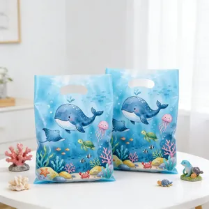 Sacchetti Regalo per Feste a Tema Oceano Balena Cartone Animato Creature Marine per Bambini Compleanno Sacchetti in Plastica Blu
