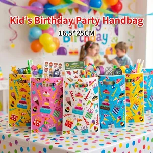 Children Birthday Party Favor Bags Plastic Gift Handbags With Handles Cartoon Cake Candy Patterns Party Supplies