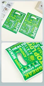 Detail of green mental health awareness tote bag with ribbon print