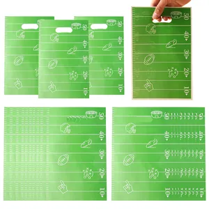 Green American football field themed plastic gift bags for sports parties and candy
