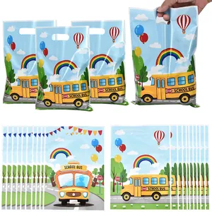 Vibrant school bus printed gift bags for children's party favors and holiday candy