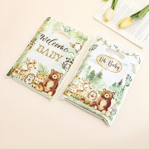 Jungle animal themed party gift bags featuring the Welcome Baby and Oh Baby prints