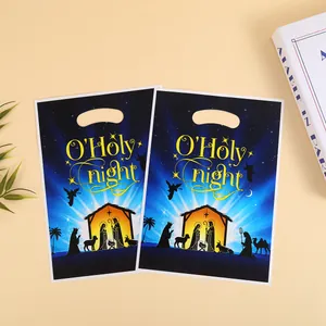 Pair of O' Holy Night nativity scene Christmas gift bags for festive holiday party favors