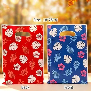 Hawaiian Tropical Leaf Print Plastic Gift Bags With Punch Handle For Party Snacks Candy Souvenir Packaging Bags
