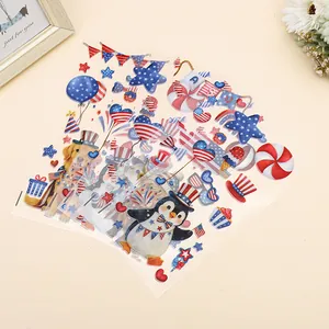 Independence Day themed transparent gift bags with USA flag elements and cute animal designs