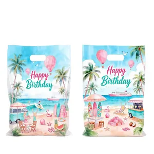 Sacs-cadeaux d'anniversaire style hawaïen avec illustrations aquarelles tropicales