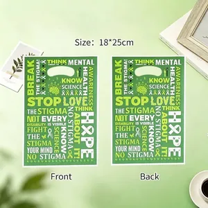 Mental Health Awareness Green Ribbon Plastic Tote Bags Hope Printed Gift Bags 18x25cm Handle Pack Bags For Charity Event Party