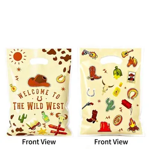 Western cowboy thema plastic geschenkzakjes met handvat voor traktaties op kinderfeestjes