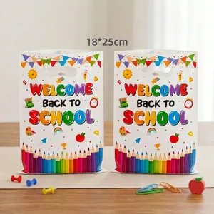 Back To School Cartone Animato Plastica Sacchetti Regalo Stampati Studente Snack Sacchetti di Stoccaggio Con Maniglia Elementi Educativi Colorati