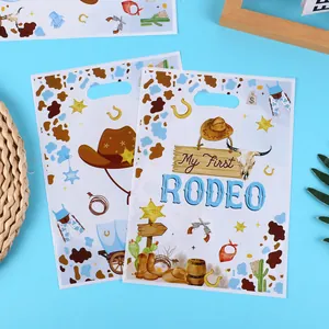 My First Rodeo cowboy theme party favor bags with pearl film finish for gift packaging