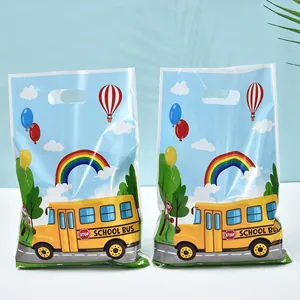 School bus print plastic gift bags for kids' birthday parties and snack packaging