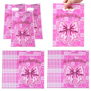 Pink pearlescent gift bag with bow print and No One Fight Alone slogan