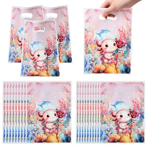 Sacs-cadeaux en plastique sur le thème de la mer avec axolotl et corail pour les fêtes