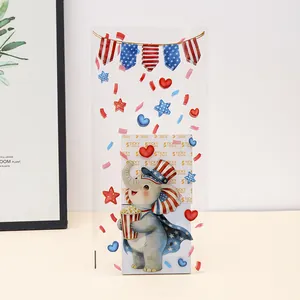 Clear Independence Day gift bag featuring American flag patterns and a cute elephant