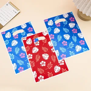 Tropical Hawaiian leaf print plastic gift bags for party favors and candy packaging