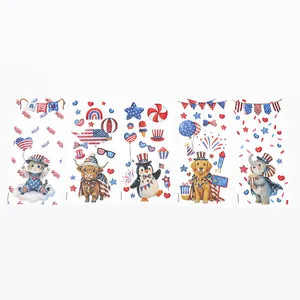 Independence Day themed gift bags featuring American flag elements and cute patriotic animals