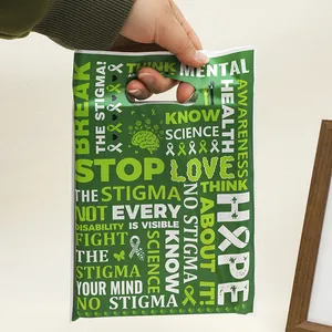 Green mental health awareness plastic gift bag with ribbon and hope print 18x25cm
