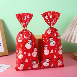 Festive red Christmas snowman printed OPP bags for candy and snack holiday gift packaging