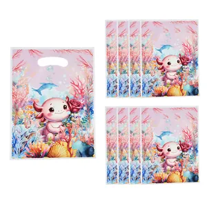 Sacs cadeaux de fête mignons axolotl rose thème sous-marin avec corail et dauphin