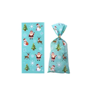 Festive Christmas OPP candy bags featuring Santa Claus and Snowman prints for holiday treats