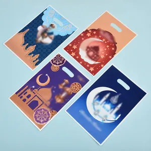 Sacchetti Regalo in Plastica con Pellicola Perlata Eid Mubarak Stampe Castello Luna Stella per Confezioni Caramelle Ramadan