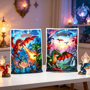 Vibrant fantasy dragon plastic gift bags for children's birthday parties and treat sacks