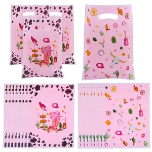 Sacs cadeaux en film perlé rose thème cow-girl western pour collations de fête