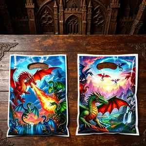 Vibrant fantasy dragon themed party gift bags for kids' birthday celebrations