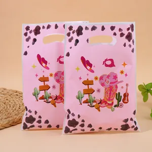 Sacs cadeaux roses à thème cowboy avec poignée pour fêtes et goûters