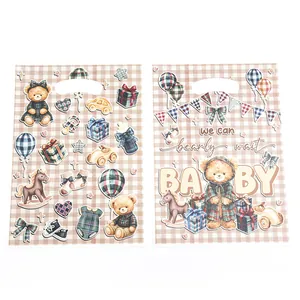Schattige geschenkzakjes met beer-thema en ruitpatroon voor babyshowers met handvat