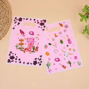 Sacs cadeaux roses à thème cowboy en film perlé avec motifs cactus et bottes pour fêtes