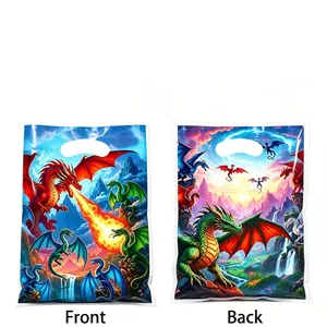 Vibrant fantasy dragon theme party gift bags with front and back side illustrations