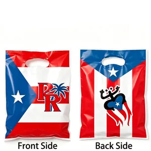 Detailweergave van Puerto Rico vlag plastic geschenkzakjes met voor- en achterkant