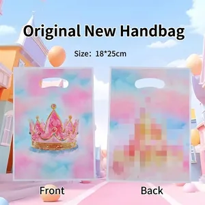 Watercolor Pink Blue Crown Castle Print Gift Bag For Party Candy Snack Packaging Portable Handle Return Gift Bag
