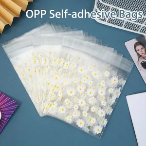 Daisy Print OPP Self Adhesive Packaging Bags Transparent Plastic Cookie Candy Gift Bag Small Card Storage Bags