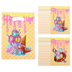 Colorful ice cream drip and baseball themed pearlescent gift bags for party favors