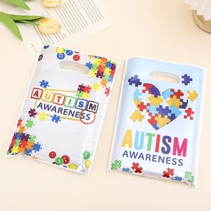 Colorful heart and puzzle pattern Autism Awareness gift bags for parties and events