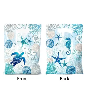 Sacchetti regalo in plastica a tema oceano con stampe di tartarughe e cavallucci