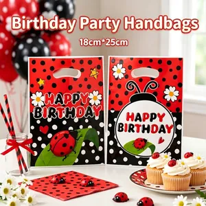 Lieveheersbeestje Thema Verjaardagsfeestje Cadeautassen Cartoon Kunststof Stippen Snoepzakjes Met Handgrepen Voor Kinderen