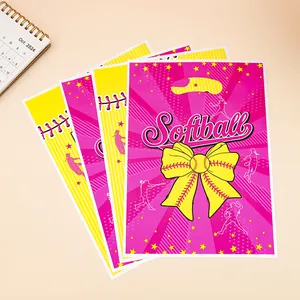 Sacs cadeaux vibrants à thème softball rose et jaune pour fêtes sportives et événements