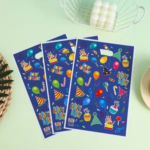 Sacchetti regalo di compleanno blu scuro con palloncini colorati e torte per feste bimbi